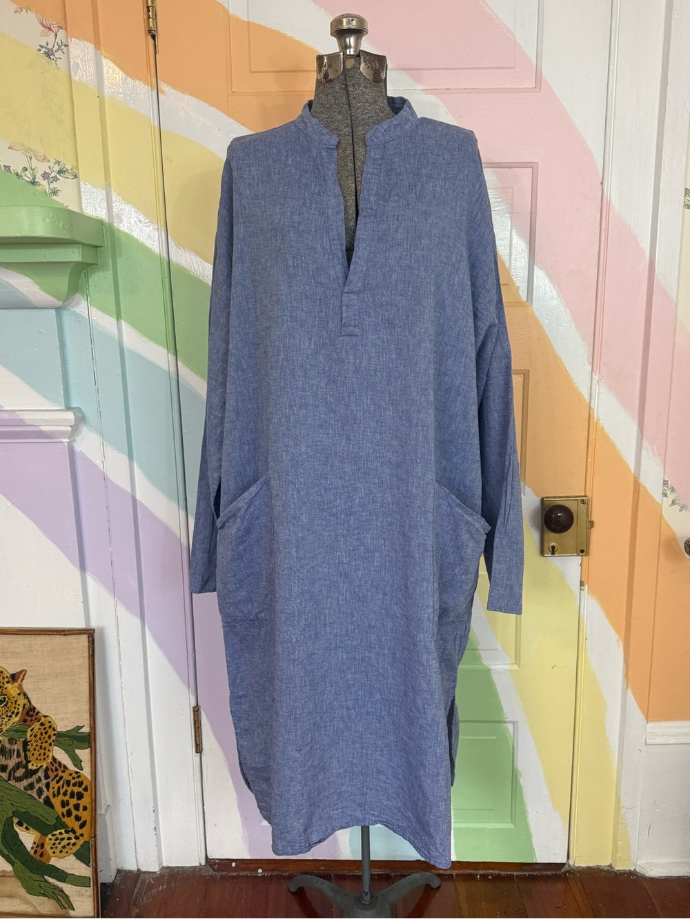 Frette Linen Cotton Blend Tunic Split Hem Midi Dress Sz S/M 🧡🍄